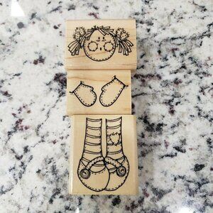 Annette Allen Watkins Sara Jane Doll Set Face Mitten Stocking Rubber Stamps 1375